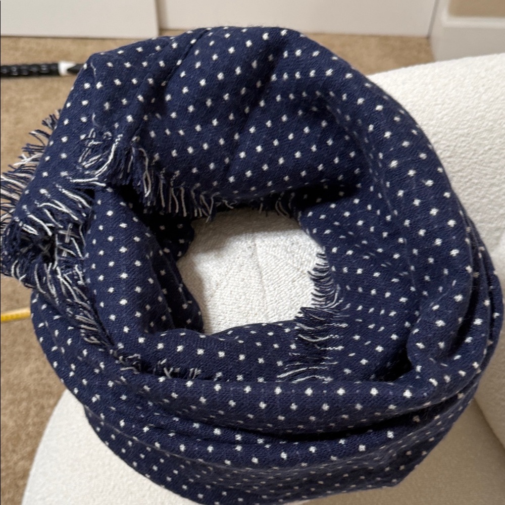 Navy Polka Dot Fringe infinity Scarf